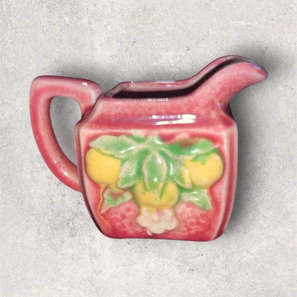 HTF! Made in Japan Vintage Glossy Ceramic Creamer Pitcher w/Embossed Fruit Motif